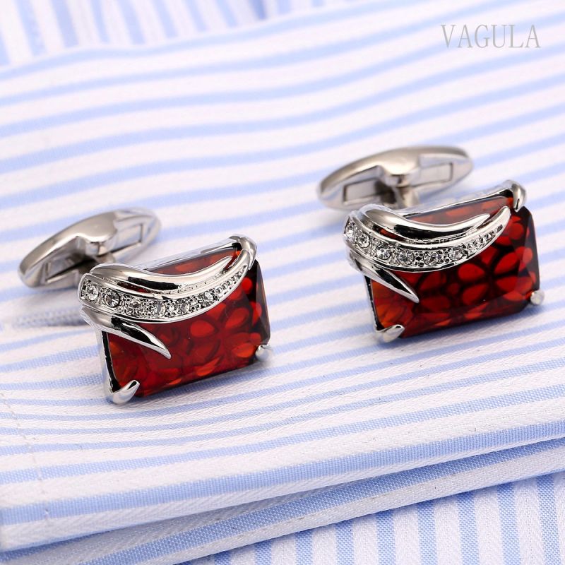 VAGULA Plated Silver Red Crystal Gemelos Cuff Links 162