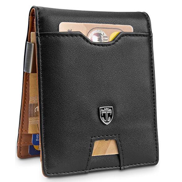 New RFID Blocking Purse Cowhide Slim Wallet Leather Men Wallet