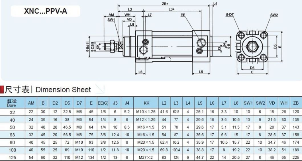 DNC Festo Model ISO 15552 Standard Double Acting Magnetic Pneumatic Cylinder