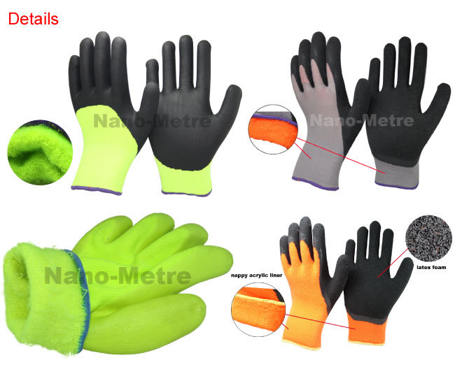 Nmsafety Insulate Nappy Liner Latex Coating Winter Safety Work Gloves