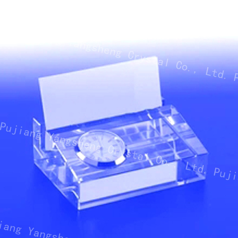 Best Sale Clear Name Card Holder with Crystal Clock with Clear Pen Holder for Office Desktop Set