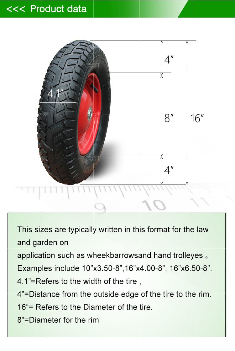 16' Heavy Duty Pneumatic Wheels for Wheelbarrows with Metal Rims