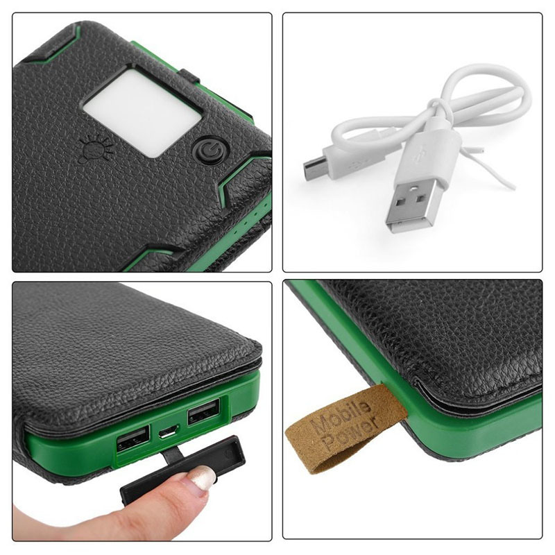 Solar Power Bank Waterproof Mobile Power Doubled Fold Portable Charger Power with Camping Light