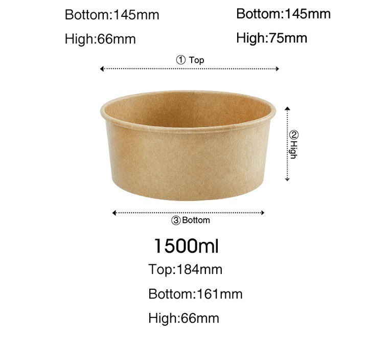Custom Printed 1500ml Disposable PLA / PE Paper Bowl for Cold Drink Ice Cream Hot Soup