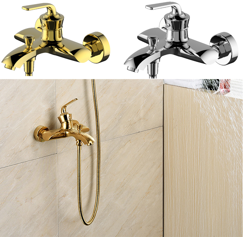 Wall Mounted Bathroom Bath Tub Faucet in Brass