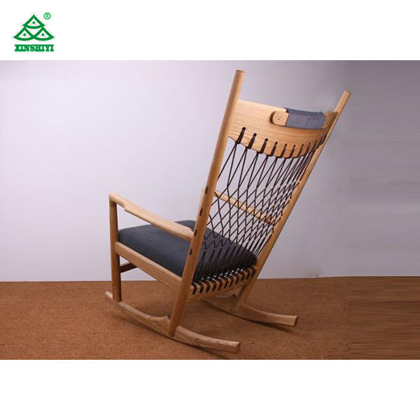 Unique Retro Style Rocking Wooden Lounge Chair with Solid Wood Fabric Cushion
