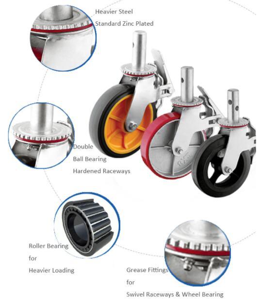 6in PU Mold-on Steel Wheel Scaffolding Caster