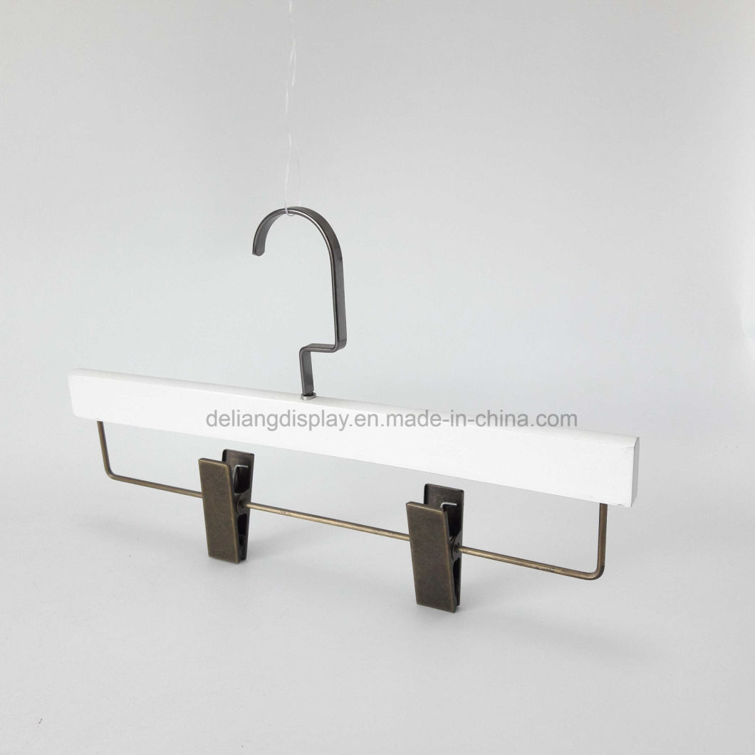 Hanger Wooden Pants Hanger in White Color with Metal Clips