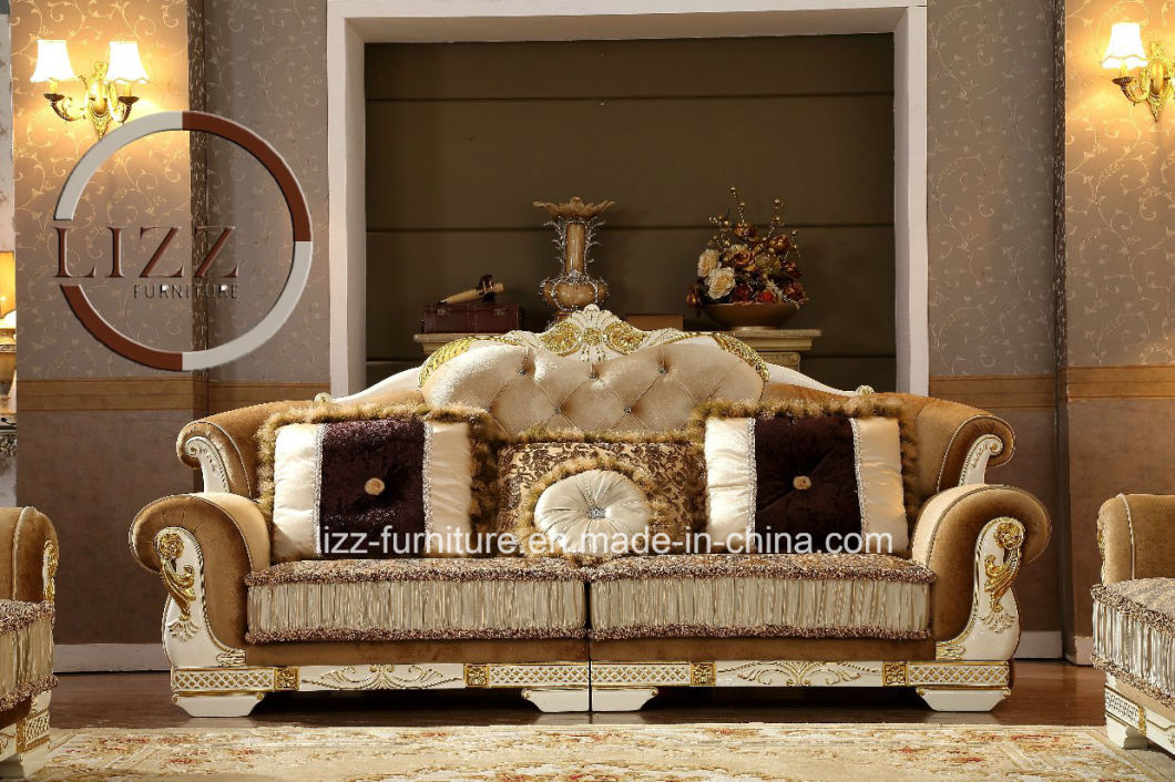 Luxury Loveseats Furniture Classic European Fabric Wooden Sofa