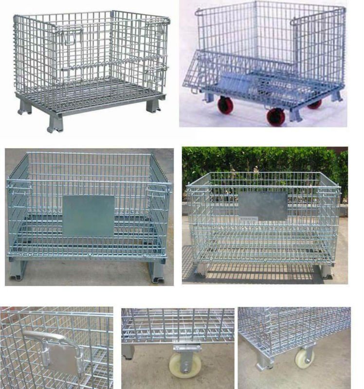 Folding Warehouse Logistic Trolley Roll Wire Mesh Storage Container