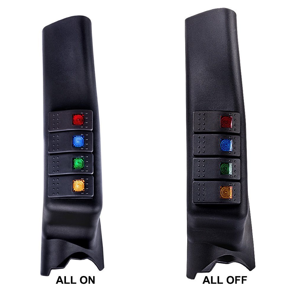 Black a-Pillar Switch Left Hand Pod Panel 4 LED Rocker Switch for Jeep Wrangler Jk 11-16 (left-hand-drive model)
