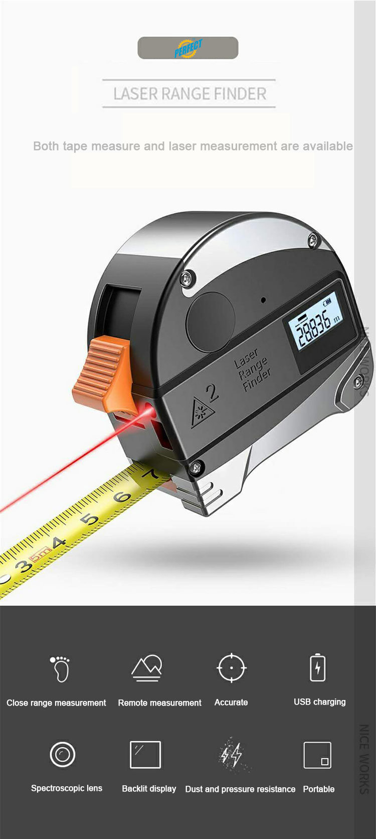 30m Distance Laser Tape Measuring 2 in 1 From Factory