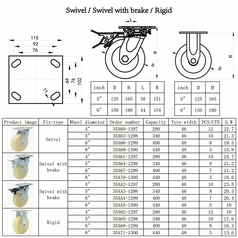 6 Inch PP Swivel Industrial Caster Wheel