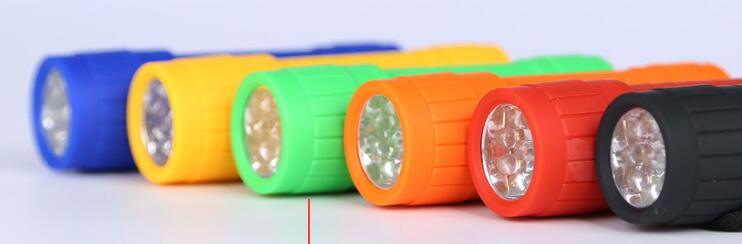 Multicolor Mini 9 LED Rubber Flashlight Plastic LED Flashlights Cheap Flashlight