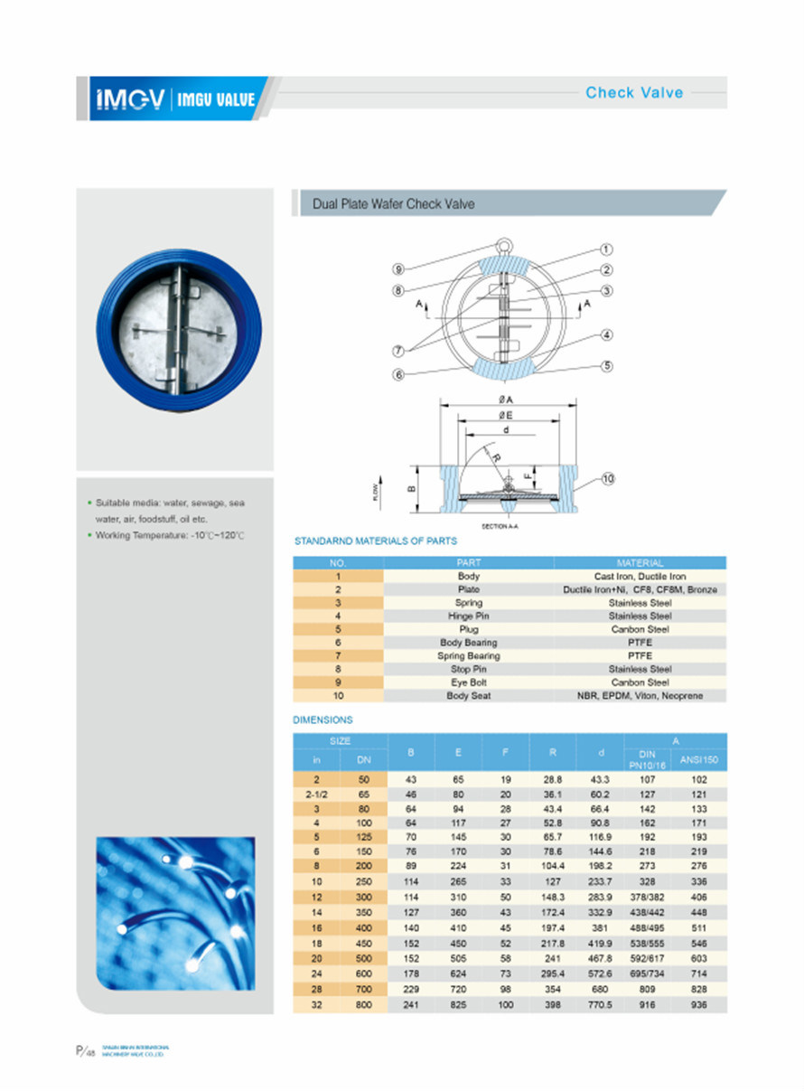 Pn16 Ci Iron Dual Plate Wafer Type Check Valve