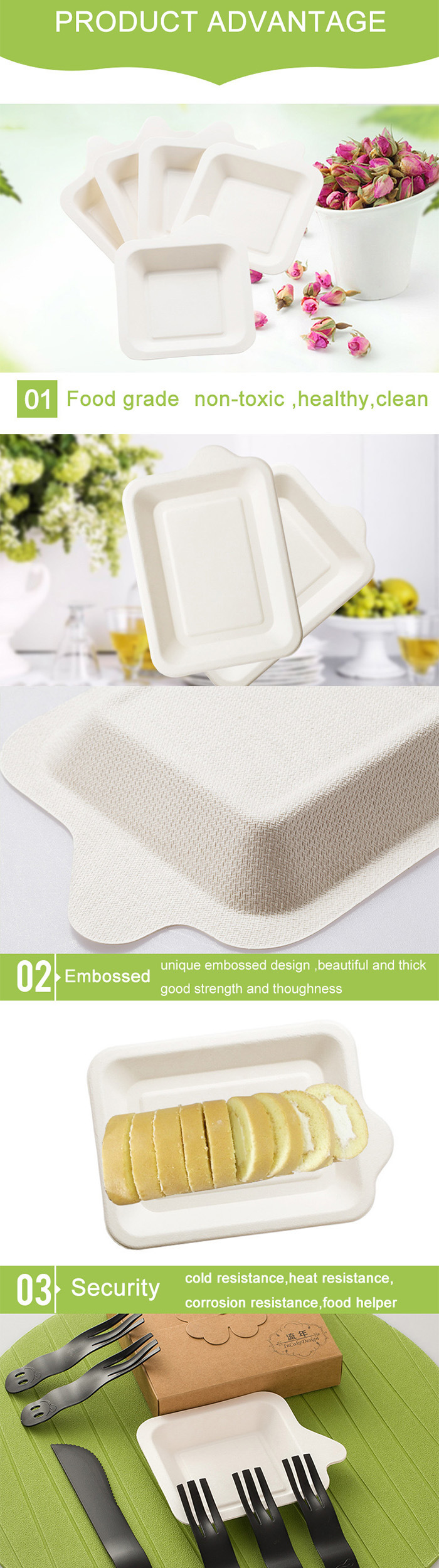 High Quality Biodegradable Eco-Friendly Sugarcane Bagasse Plate Tray