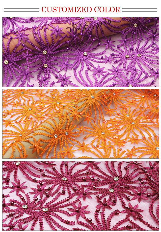 New Arrival Fashion Embroidery Orange African Tulle Lace Fabric Tulle