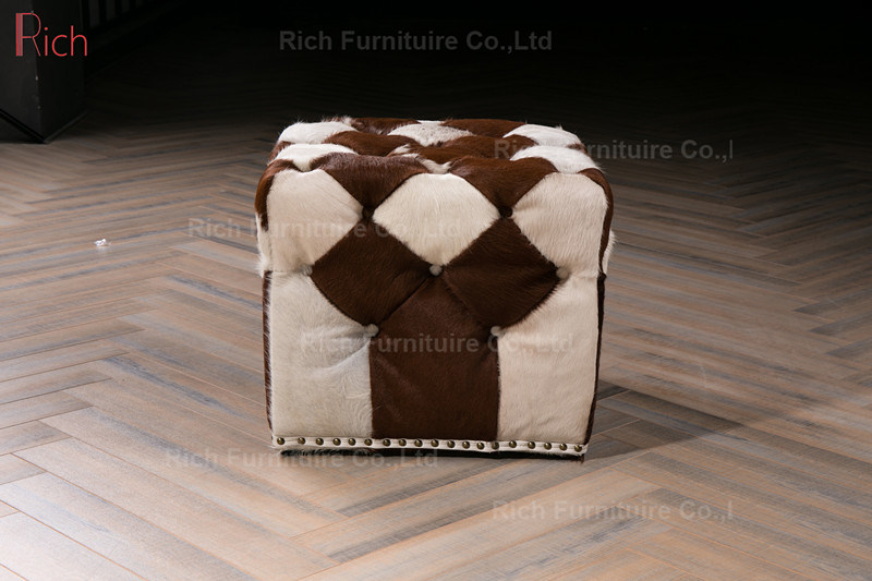 Cowhide Fur Furniture Ottoman Bar Stool for Living Room