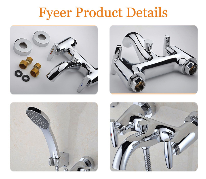 Fyeer Wall Mounted Dual Handle Rainfall Bath Shower Mixer Faucet