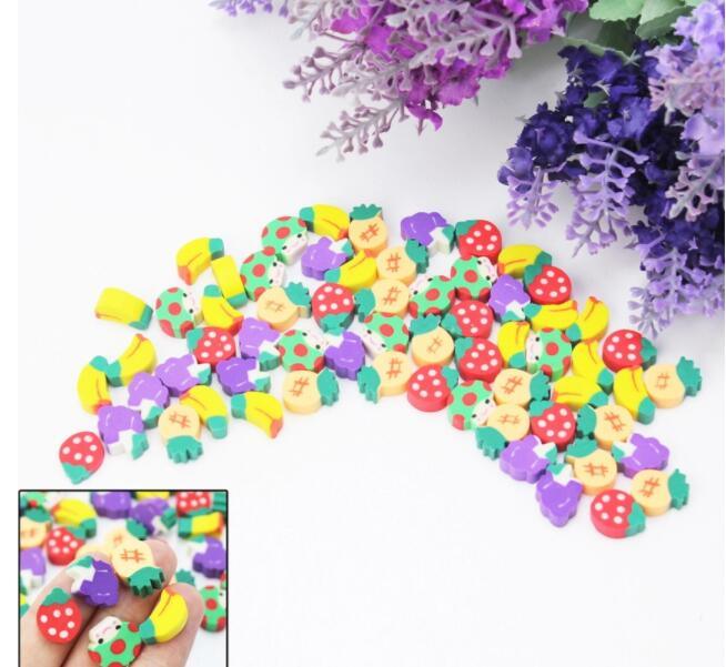 200 PCS Cute Fruit Cuisine Shape Rubber Eraser Student Learning Stationery for Child Creative Gift