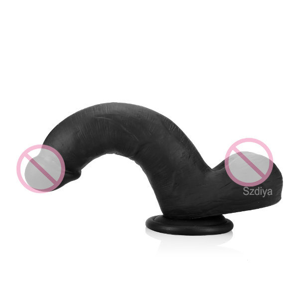 100% Silicone Realistic Black Dildo Sturdy Suction Cup Sex Toy (DYAST421A)