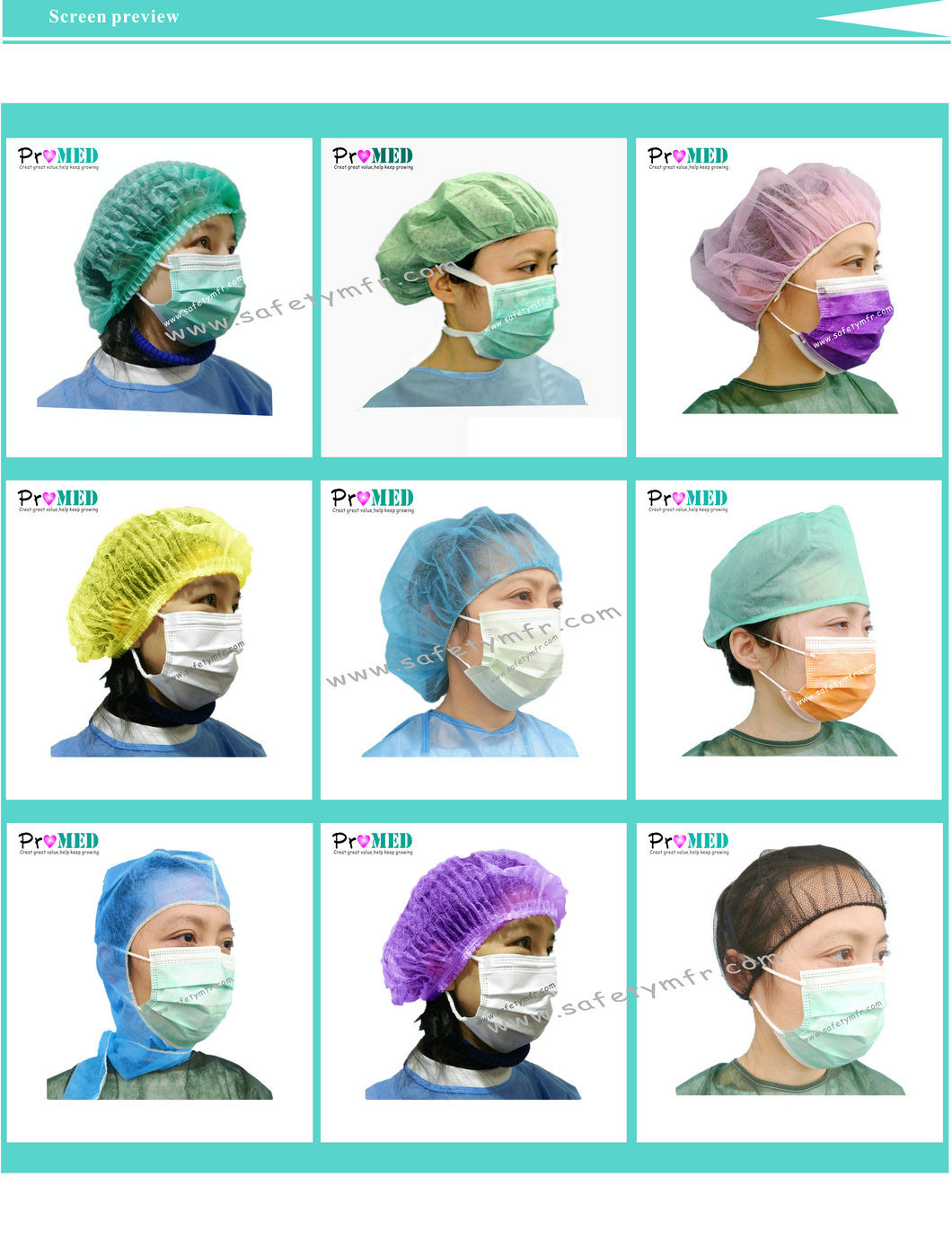 Nonwoven Bouffant Hairnet Cap, Mob Cap, Mop Cap, Disposable Cap, Polypropylene Cap, Nurse Cap, Owear Surgical Cap, Doctor Surgeon Cap