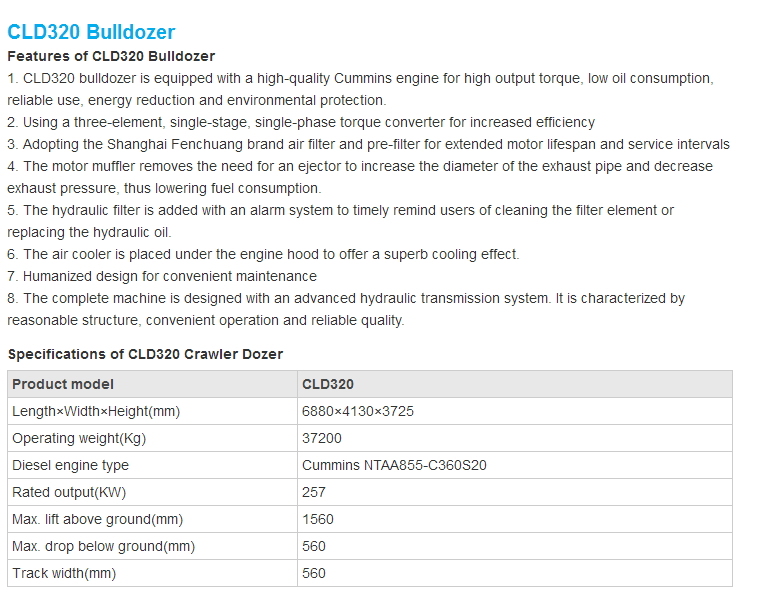 Heavy Construction Cld320 Bulldozer Machine Equipment