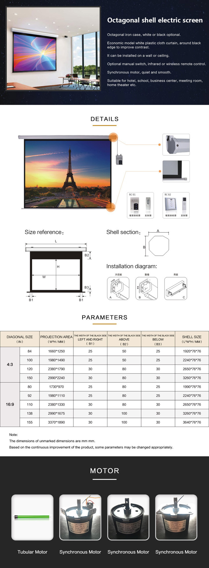 Video Motorized Pull Down Projector Screen