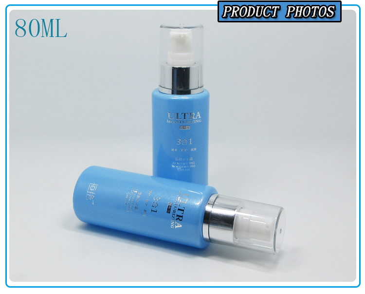 80ml Cylinder Blue Cosmetic Glass Lotion Pump Bottle