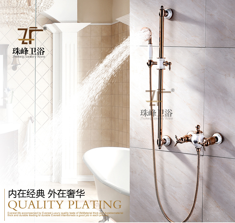 New Design Chinese Blue-and-White Ceramic Double Handle Zf-605 Brass Rain Shower Set