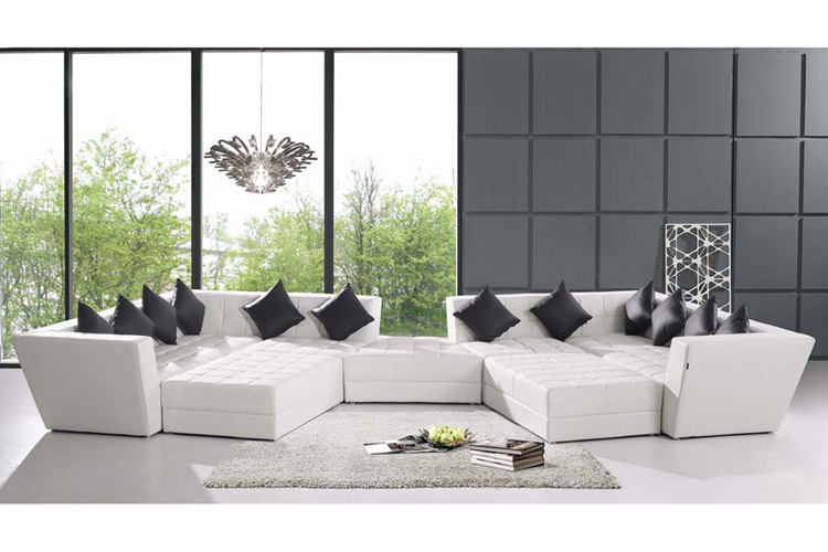 Living Room Furniture White Modern Large Leather Sofa Cum Bed