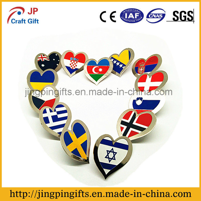 2017 Cheap Supply Heart Shape Different Country Metal Enamel Flag Pin