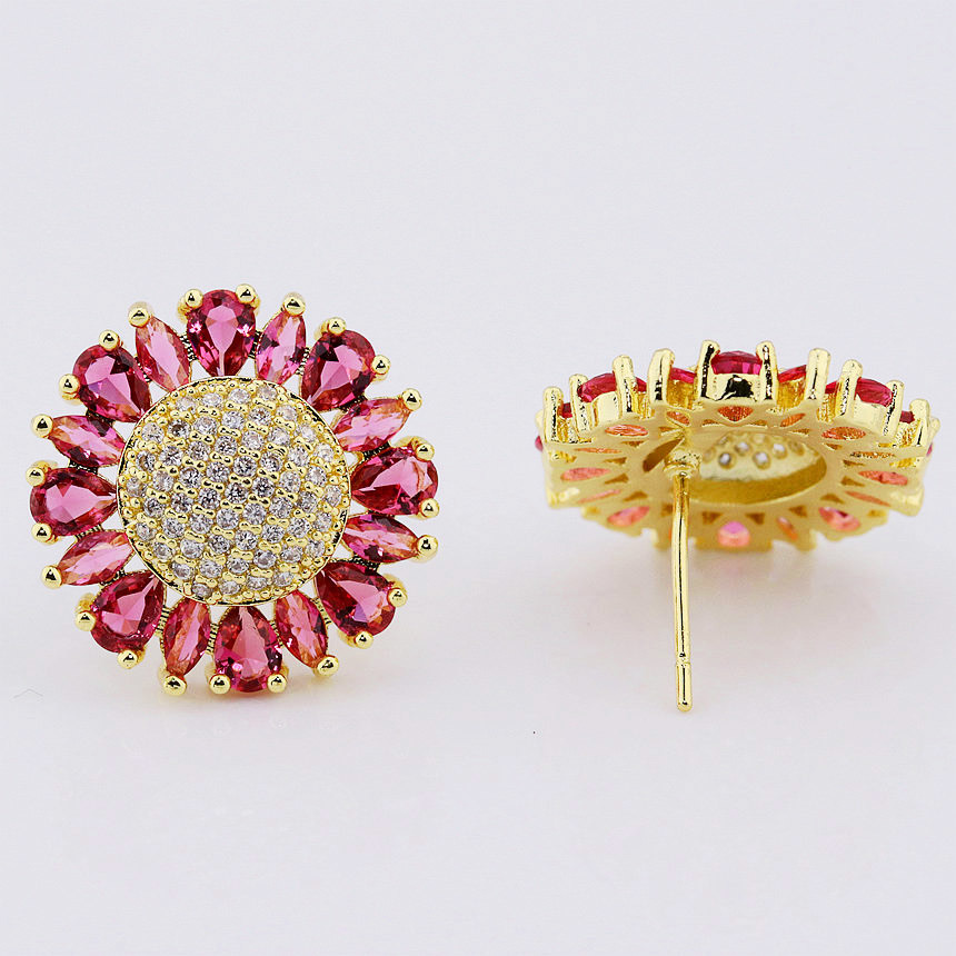 Sunflower Shape Stud Earring with Micro Pave Setting