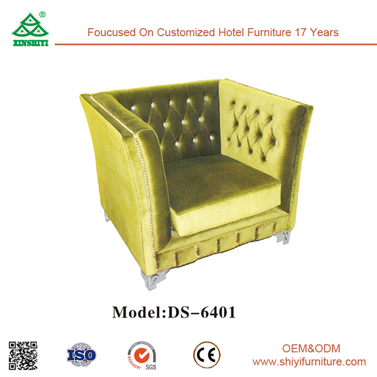 Wooden Hotel Restaurant Furniture Leather One Seater Sofa