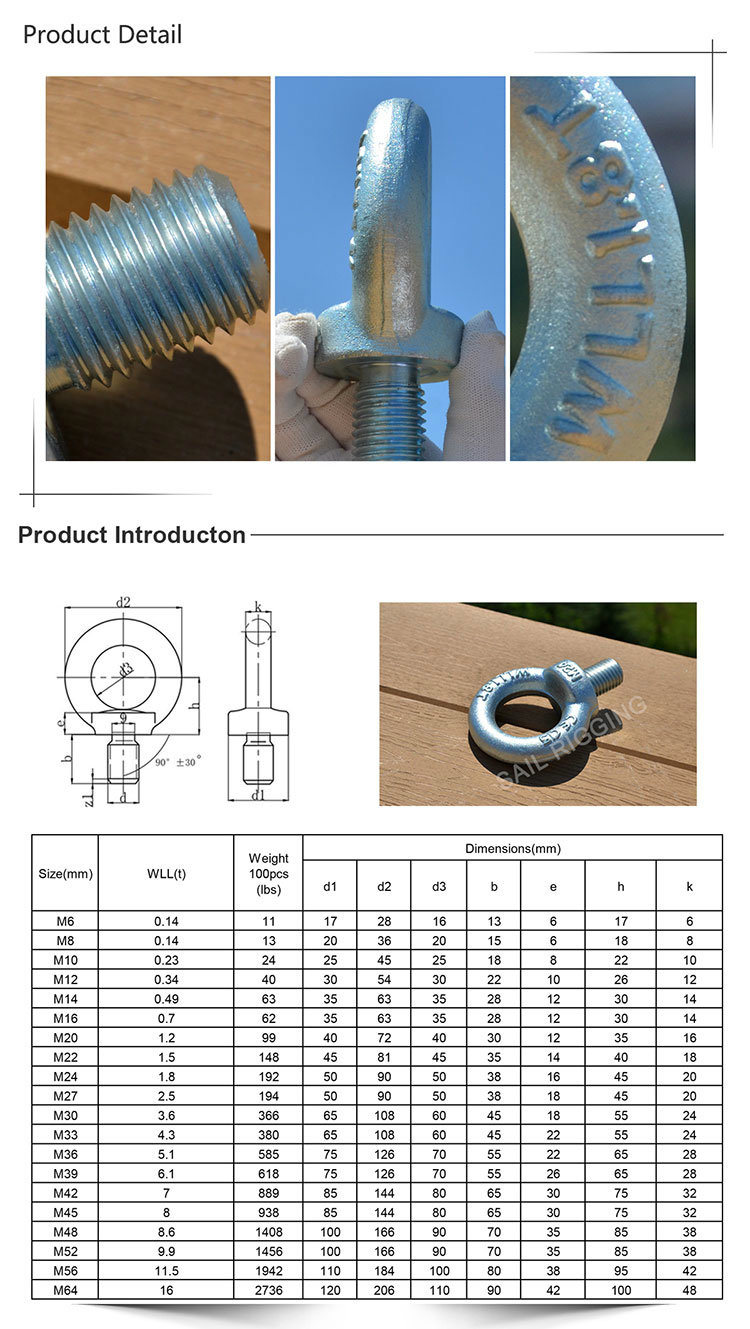 High Strength Carbon Steel Drop Forged Galvanized Lifting Eye Bolt DIN580