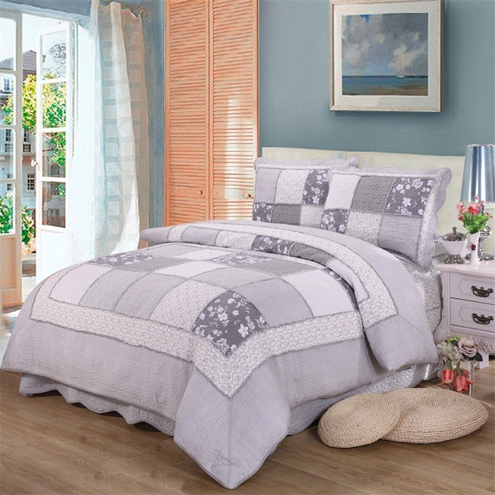 Best Selling 100% Cotton Patchwork & Frilled Quilt Set Home Bedding Set