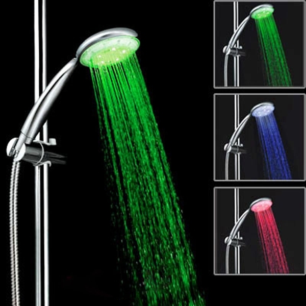 LED Lighting Hand Held Shower Head Bath Faucet Temperature Sensor 3 Color Showerhead