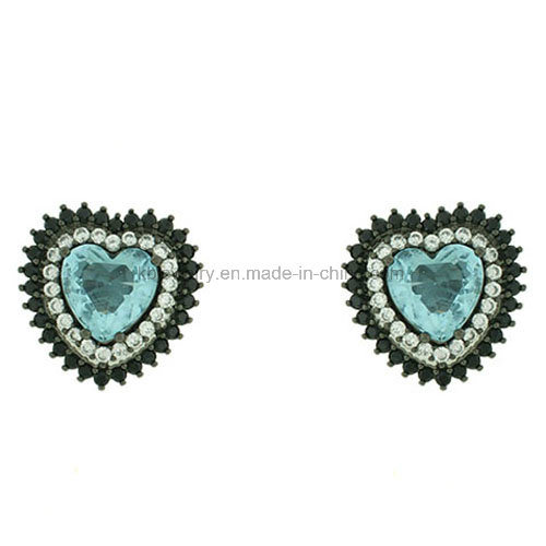 Copper Jewelry Ear Stud Plated Heart Earrings for Women (KE3093)