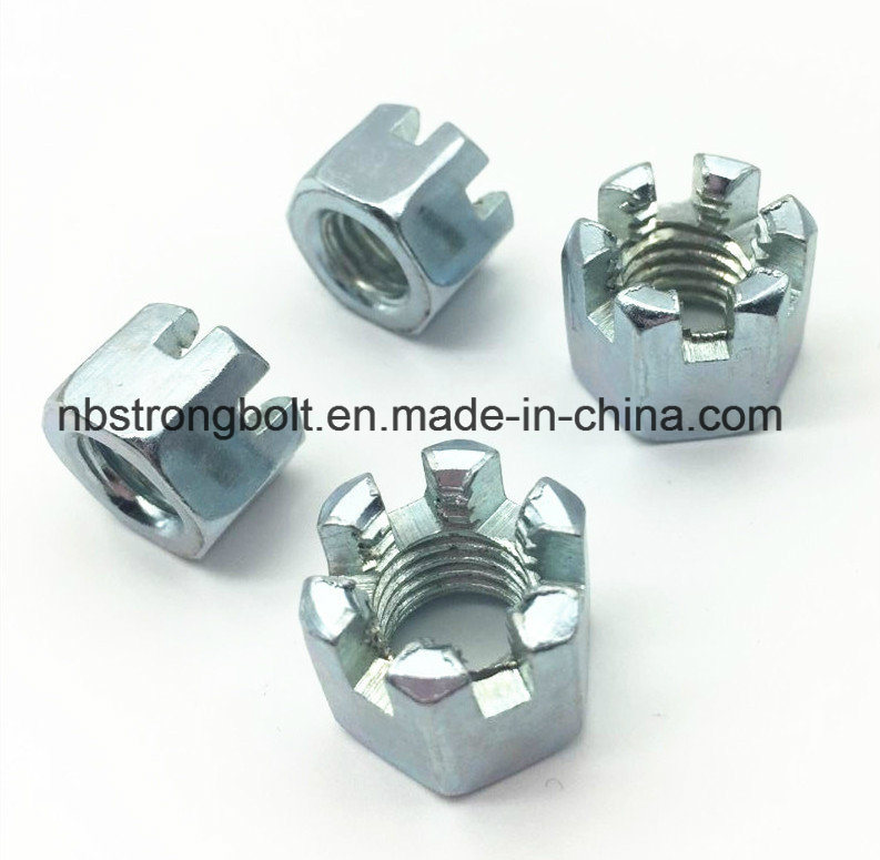 DIN935 Hexagon Slotted Nut with White Zinc Plated Cr3+ M10