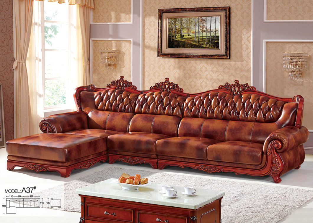 Europe Sofa, Leather Sofa, Wooden Sofa, America Sofa (A37)