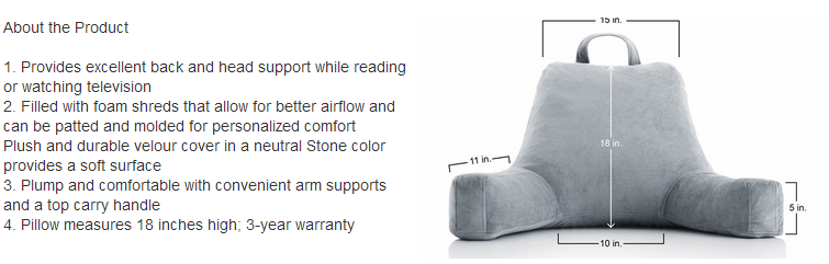 2017 New Design Decorative Body Support Watching TV Reading Pillow