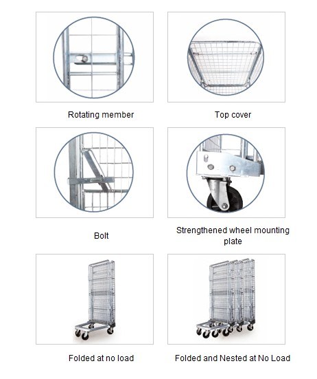 Four Sided Nestable Security Folding Trolly Roll Cage