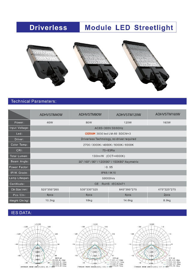 High Quality 125lm/W 120W LED Street Light IP65