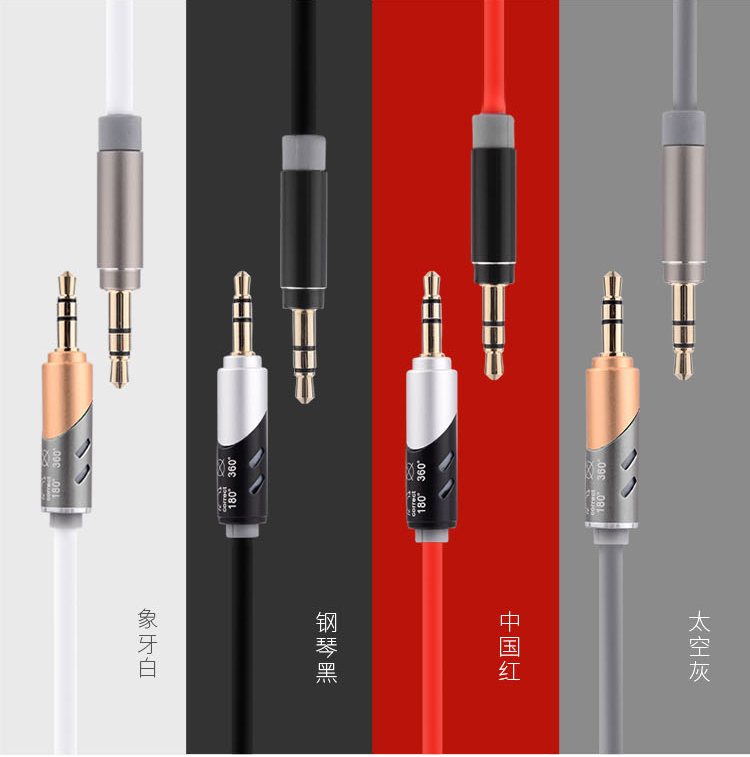 Customized 180 Degree Straight Male to Male 3.5mm Audio, Aux Stereo Connection Cable