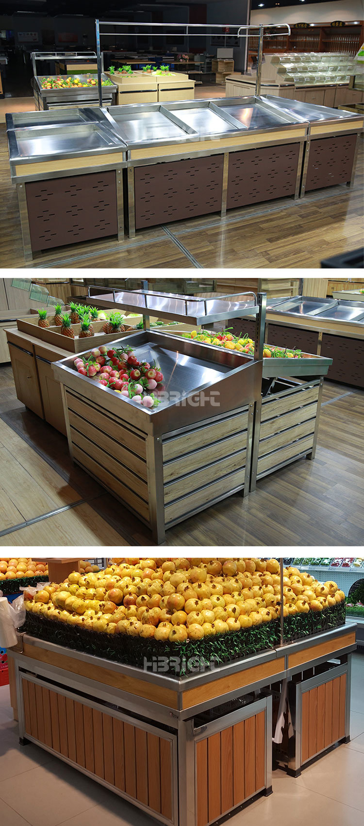Wooden Vegetable Racks Fruits Display Stand for Hypermarket
