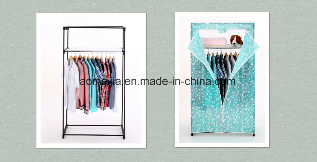 Amjsjw013b Fabric Wardrobe Cloth Garment Rack Shelf Stand