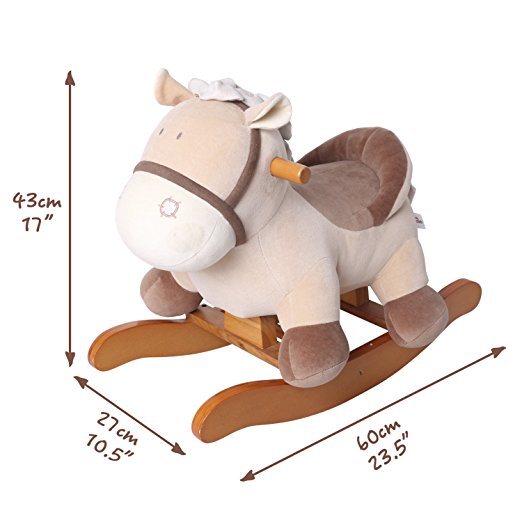 Child Rocking Horse Toy, Plush Animal Rocker Toy, Khaki Donkey Printed Wooden Rocking Horse for Kid 1-3 Years, Kid Rocking Horse/Rocker Animal/Toddler Rocking