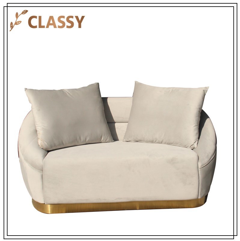 Flannel Top Gold Stainless Steel Base Couple Sofa