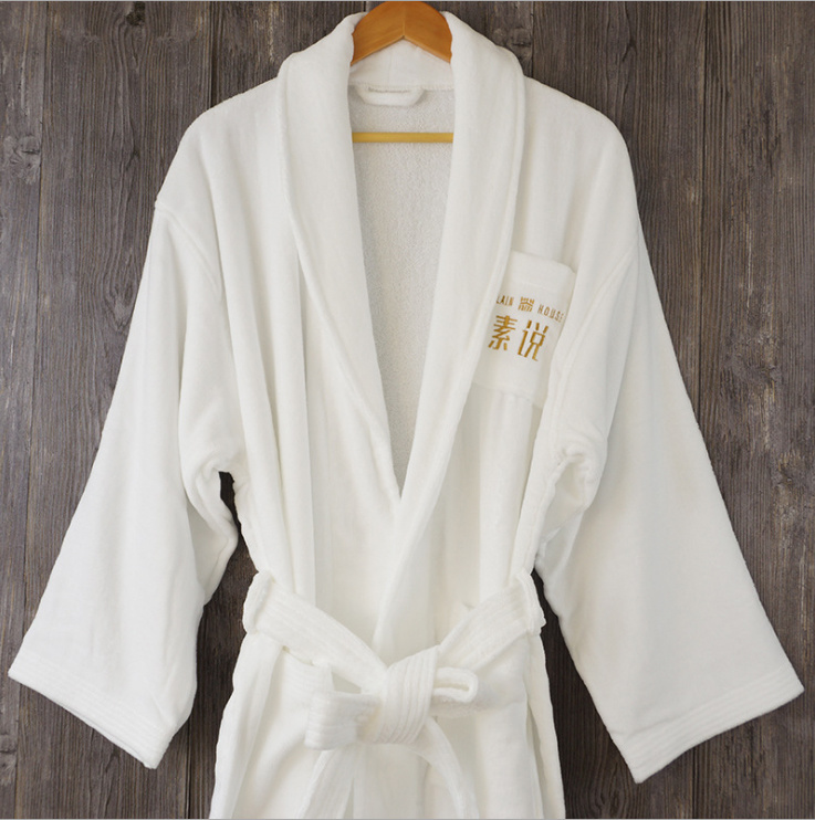 100% Cotton Terry Embrodiery Bath Robe for Star Hotel