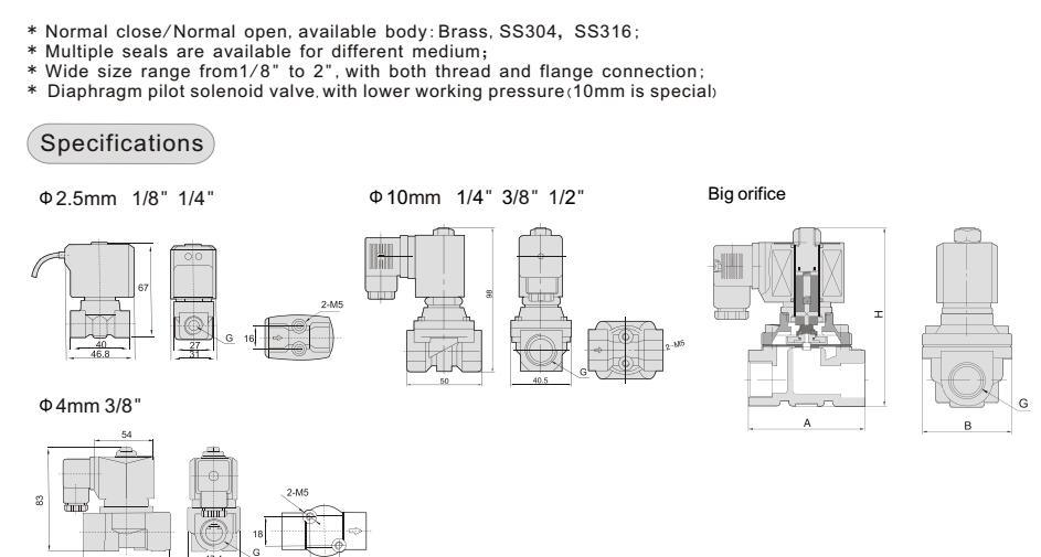 Zs Series 2/2 Way Zero Pressure Differential Brass Solenoid Valve